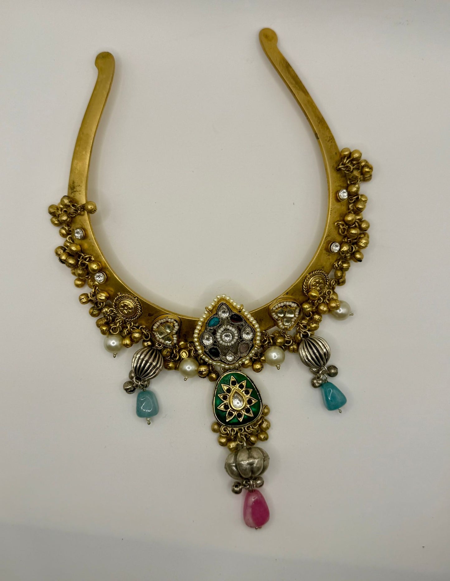 Hasli Necklace with Multicolour Stone Drop