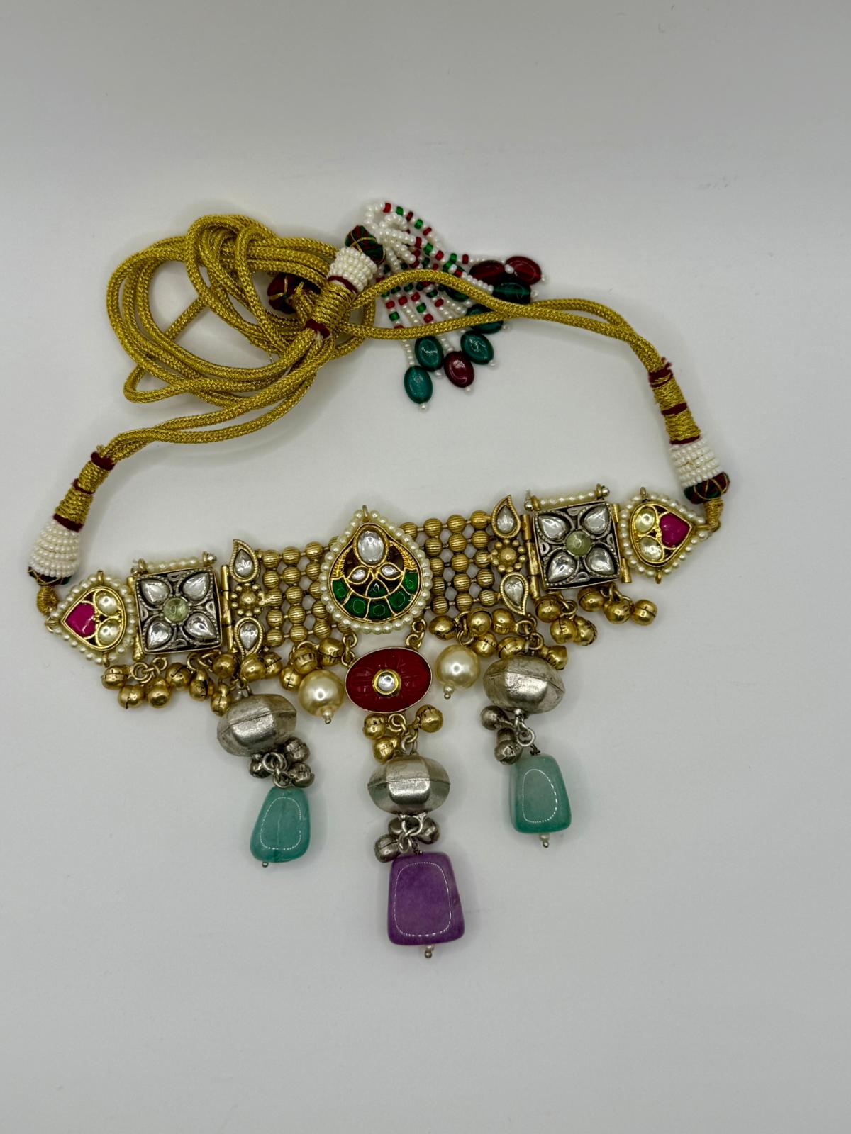 Fusion Choker with Paachi and Kundan Stones