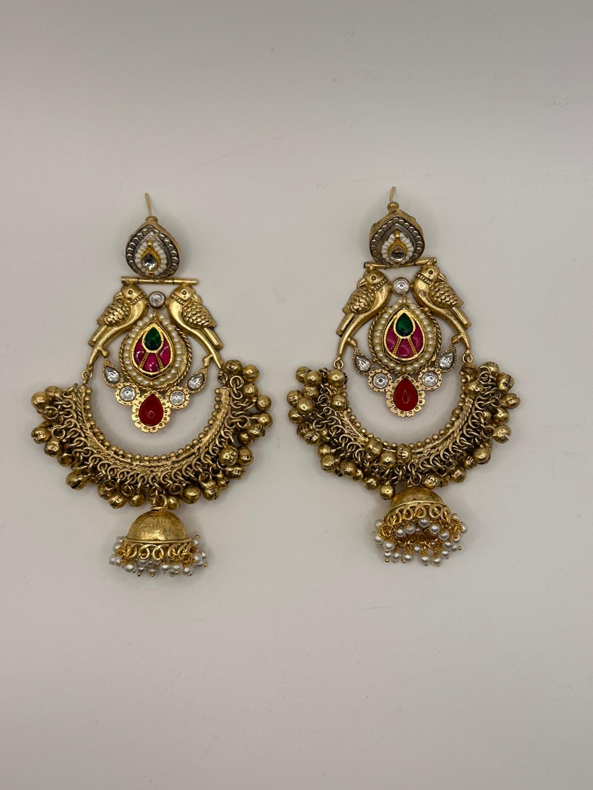 Chandbali Style Earning with Paachi and Kundan Stones