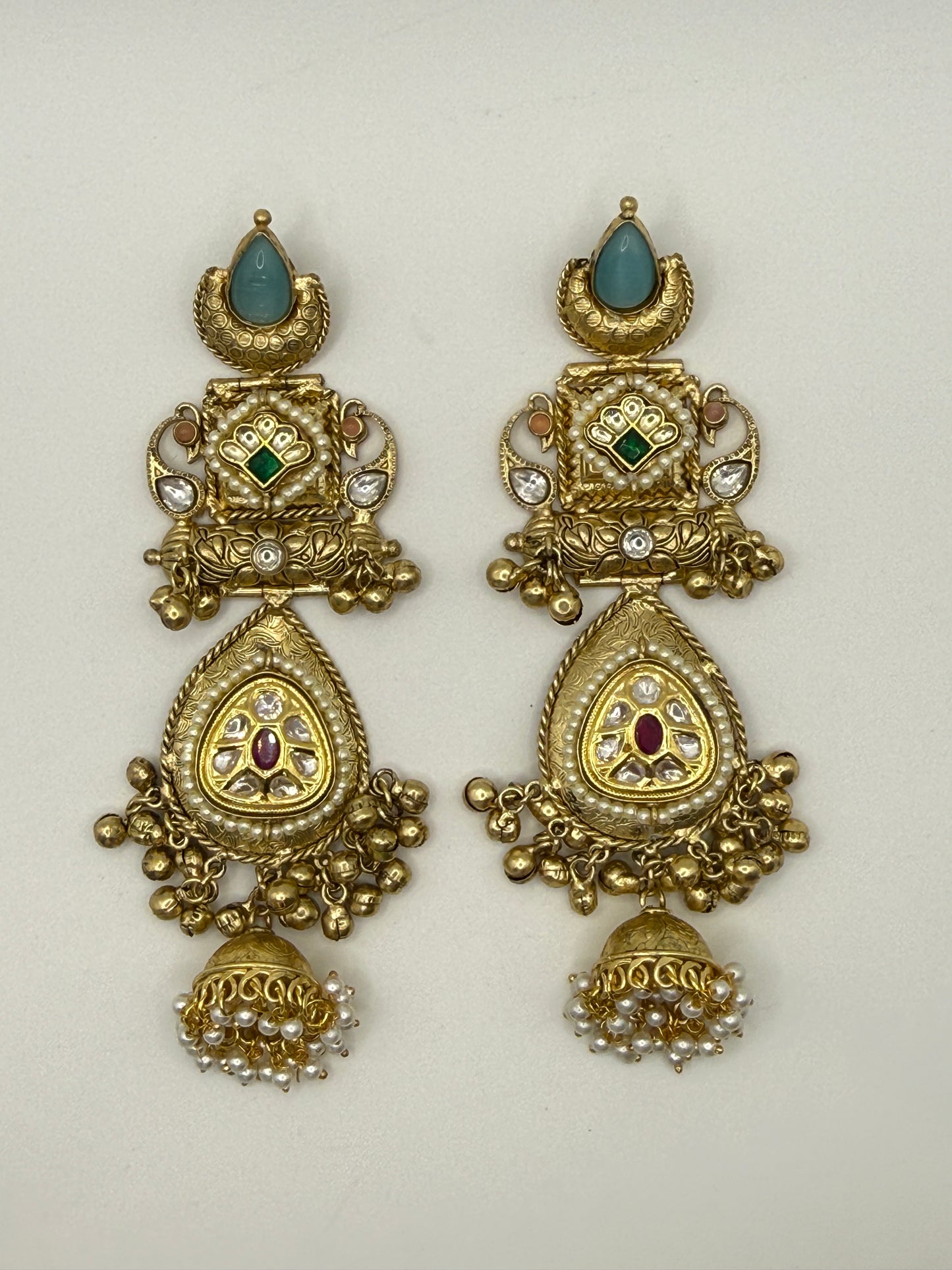 Statemnt Long Jhumka Earrings with Pearl Drops