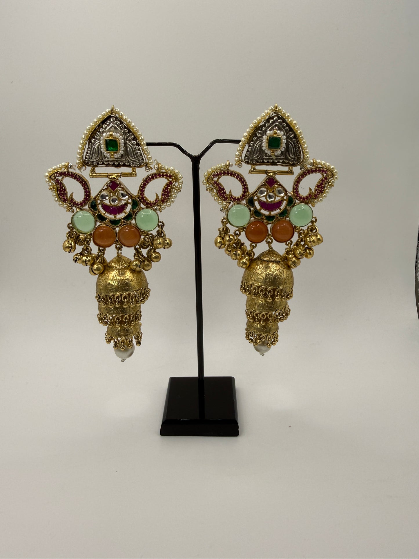 Statement Multicolour Stone Long Jhumka