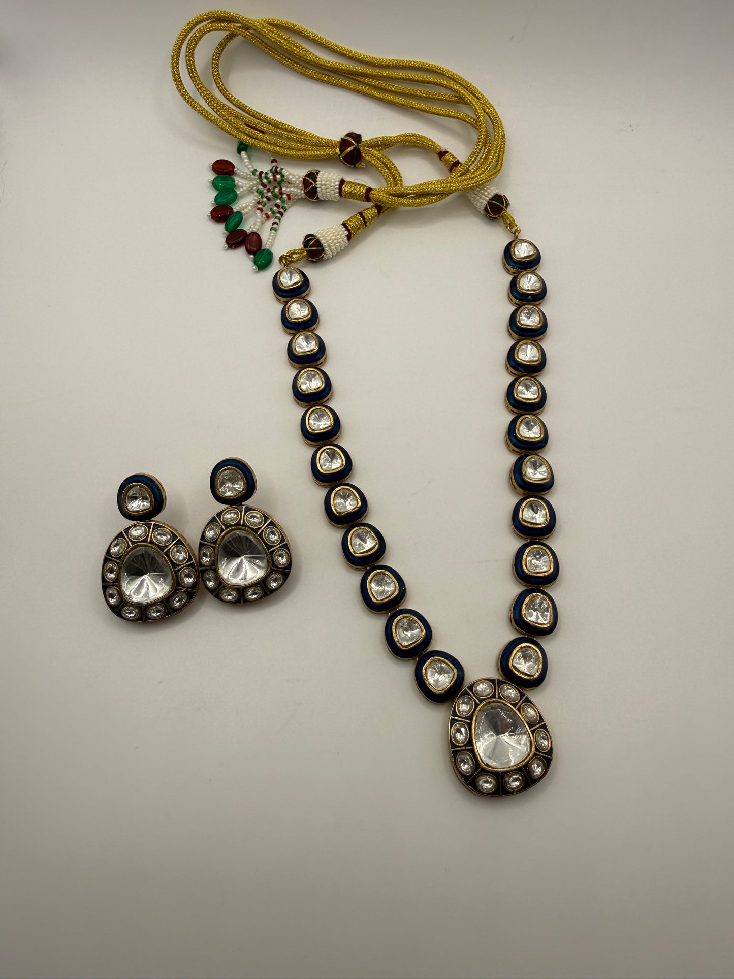Gold-Tone Kundan Style Statement Necklace with Teardrop Pendant
