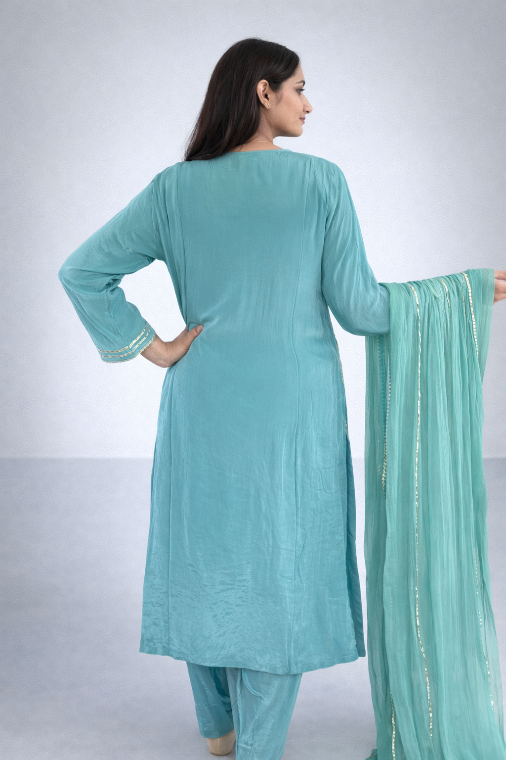 Teal Embroidered Kurta Set with Dupatta - Elegant Festive Ethnic Wear