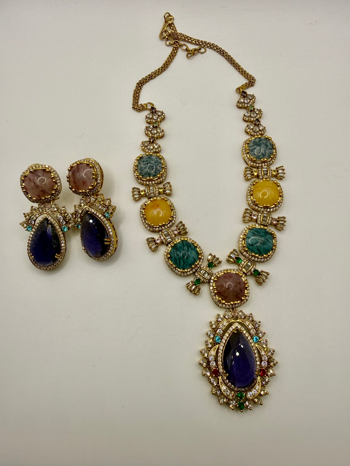 Multicolour Stone Drop Pendant Statement Necklace