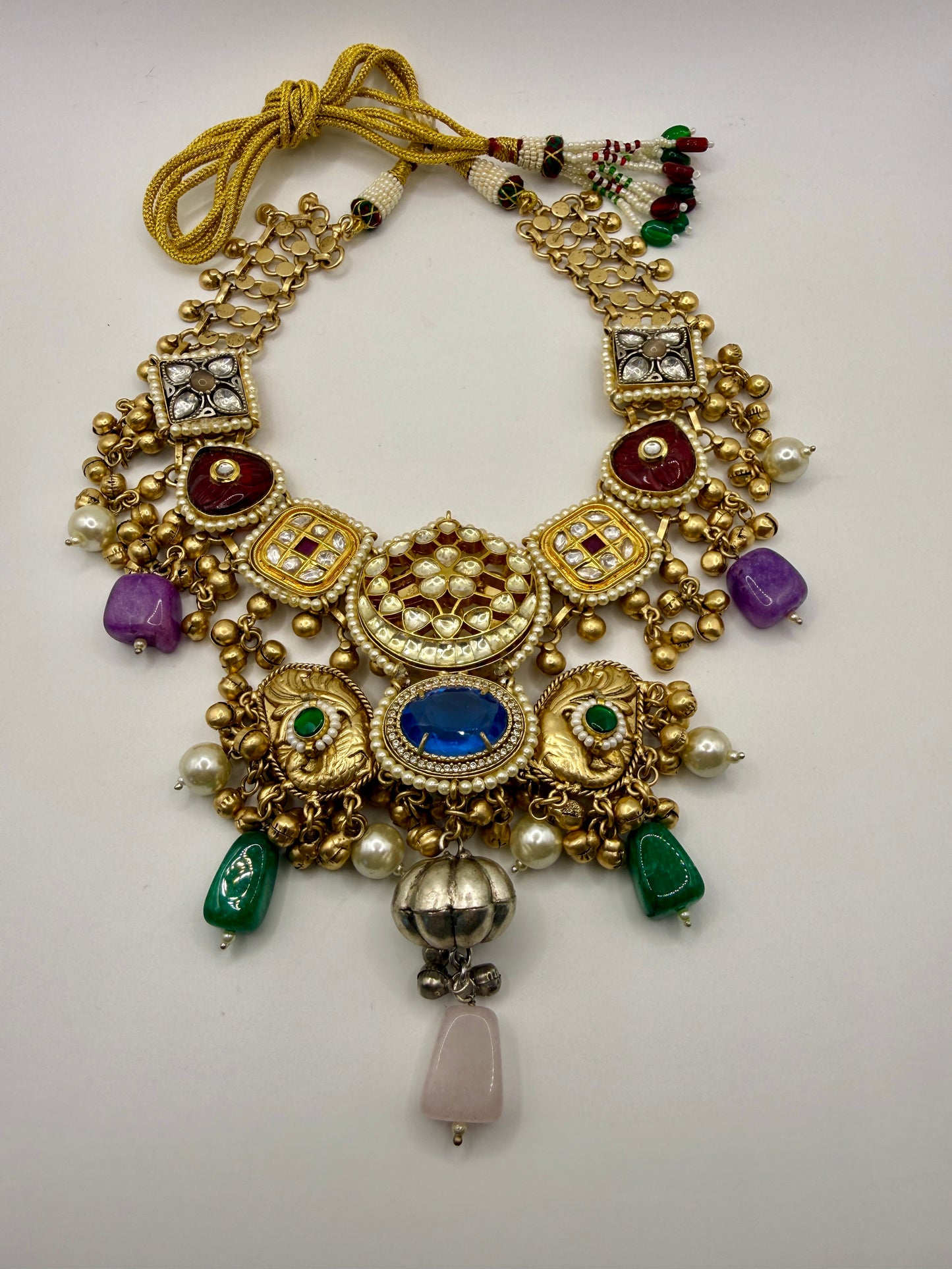 Multicolour Stone Pearl Drop Statement Necklace