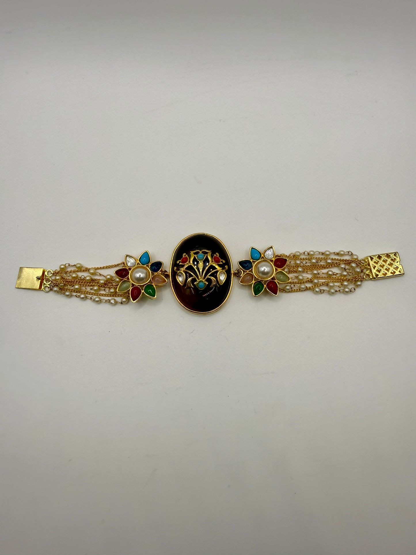 Designer Navratna Bracelet with Enamel & Multicolour Stonework
