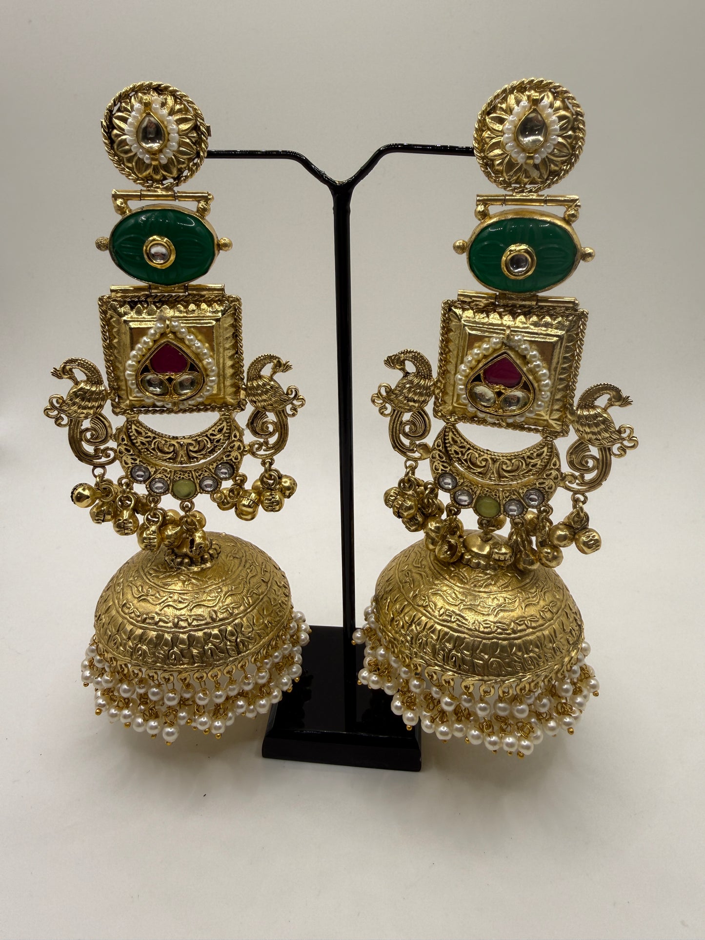 Statement Jhumka with Paachi and Carved Stone