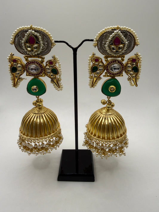 Fusion Dual Tone Jhumka With Biard Motif