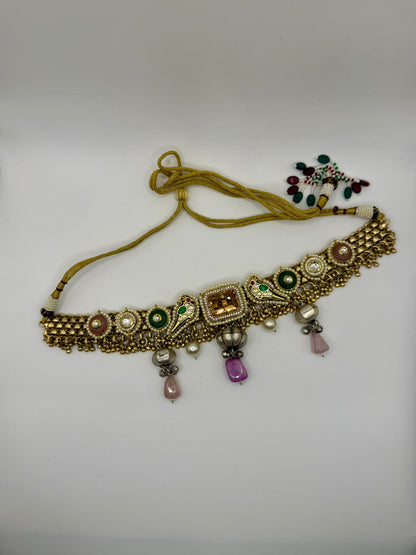 Fusion Choker Featuring Green and Pink Gem Stones