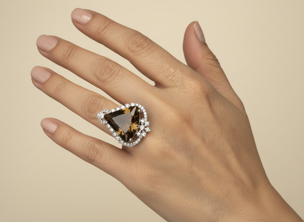 Statement Ring with Blue Stone & Crystal Detailing