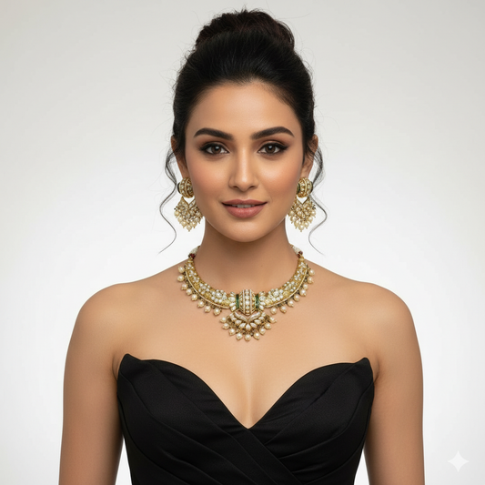 Brass Kundan Meenakari  Necklace Set
