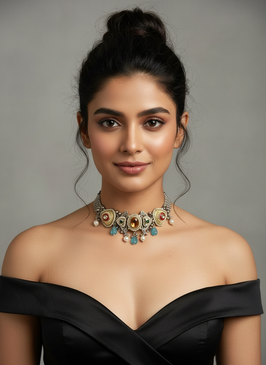 Traditional Choker with Glass and Kundan Stones