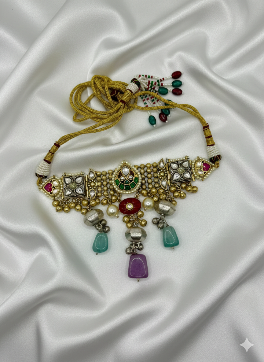 Fusion Choker with Paachi and Kundan Stones