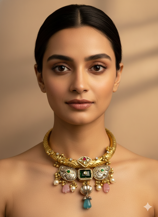 Brass Handmade 92.5 Polish Hasli with Gemstone Drops