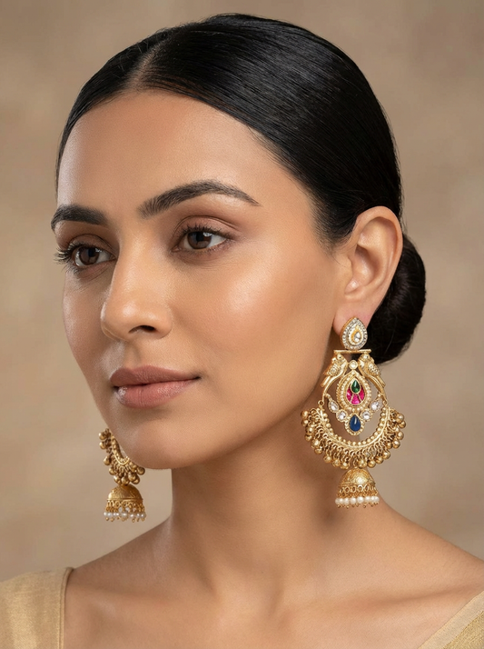Chandbali Style Earning with Paachi and Kundan Stones