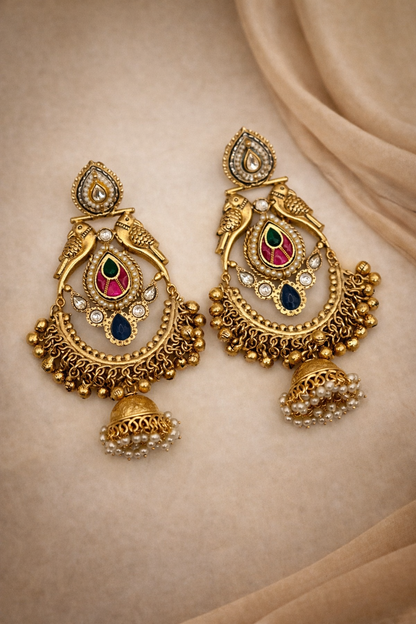 Chandbali Style Earning with Paachi and Kundan Stones