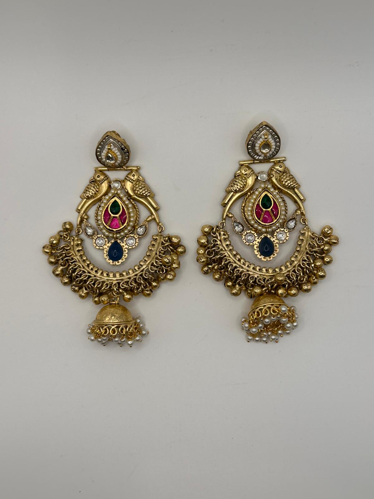 Chandbali Style Earning with Paachi and Kundan Stones
