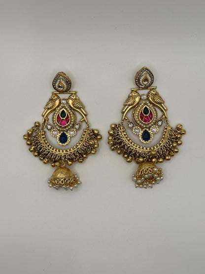 Chandbali Style Earning with Paachi and Kundan Stones