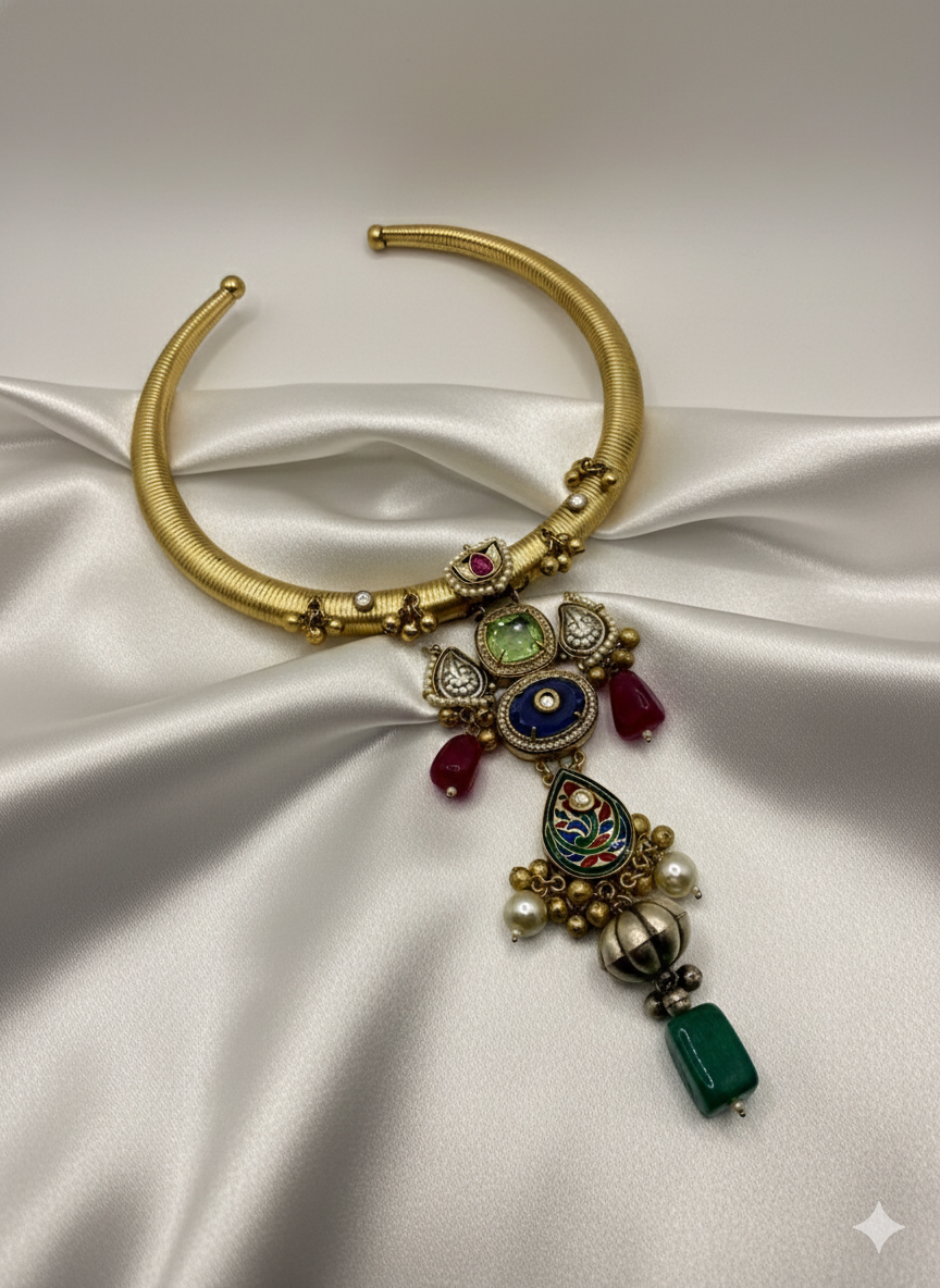 Brass Handmade 92.5 Polish Hasli with Gemstone Drops