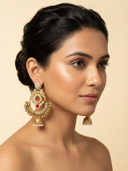 Chandbali Style Earning with Paachi and Kundan Stones