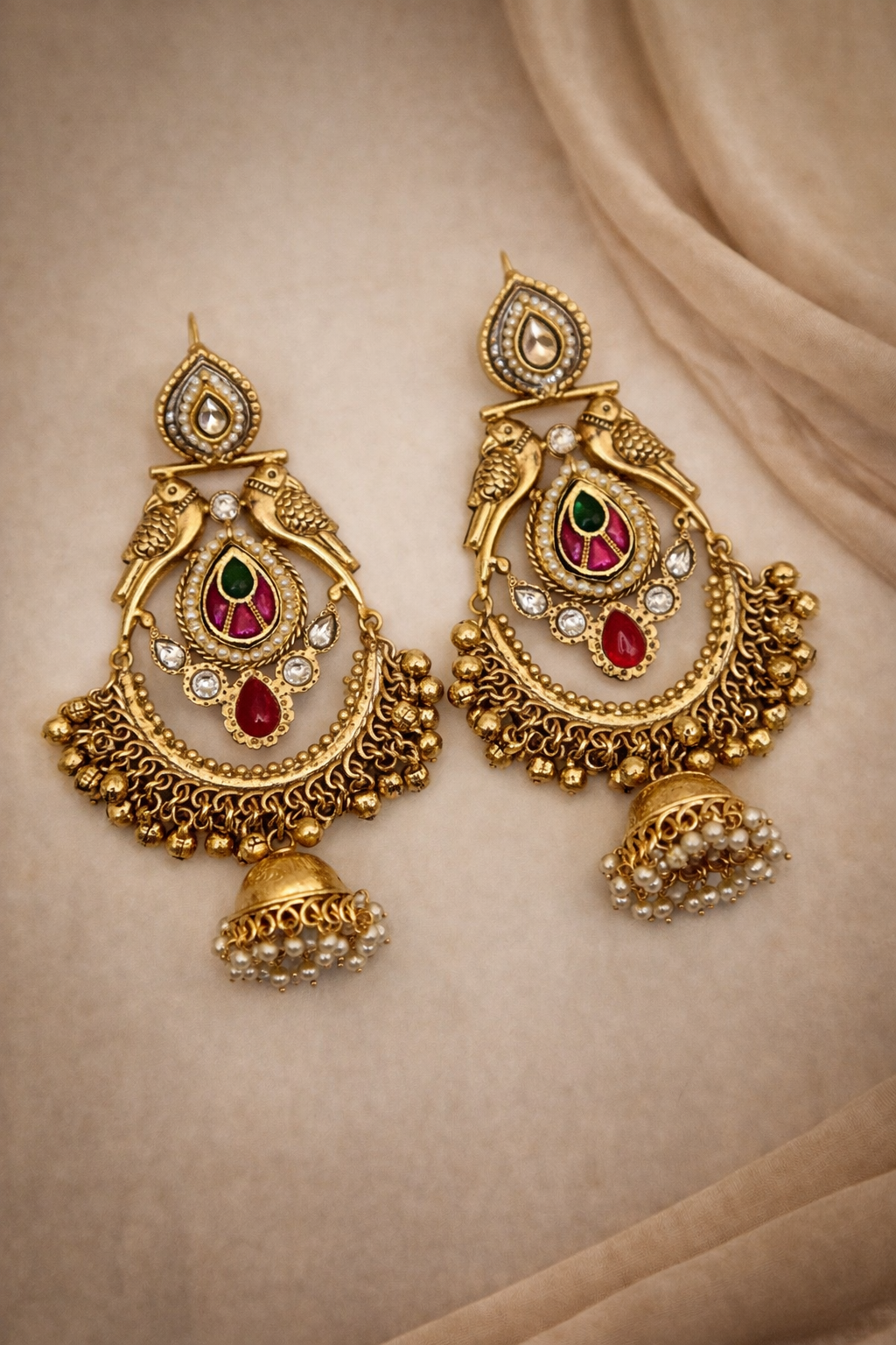 Chandbali Style Earning with Paachi and Kundan Stones