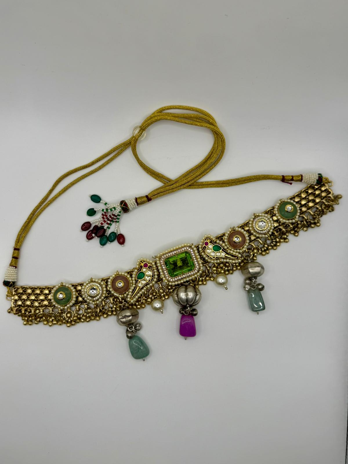 Fusion Choker Featuring Green and Pink Gem Stones