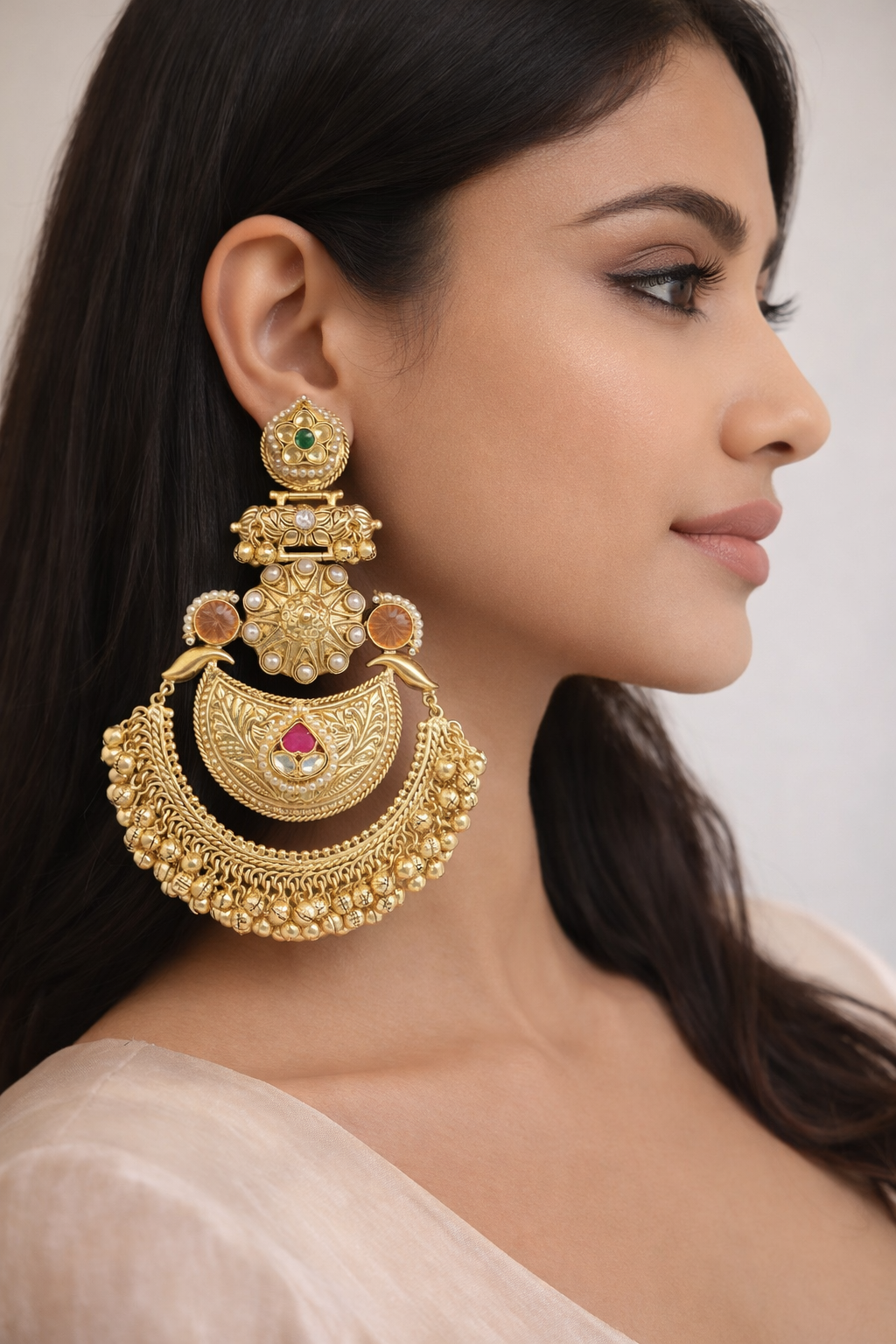 Statement Chand Bali Style with Antique Gold Finish