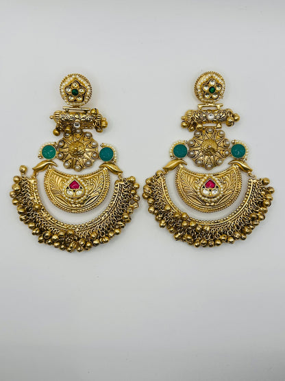 Statement Chand Bali Style with Antique Gold Finish