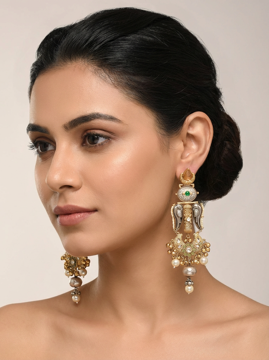 Bird Motif Dual-tone Antique Earrings