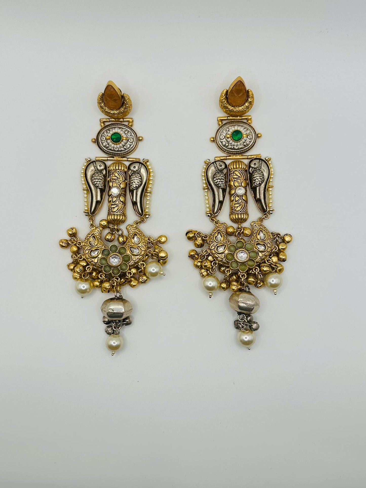 Bird Motif Dual-tone Antique Earrings