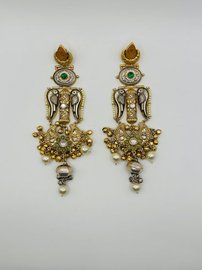 Bird Motif Dual-tone Antique Earrings