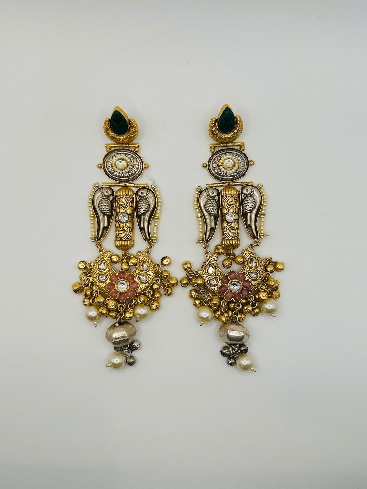 Bird Motif Dual-tone Antique Earrings