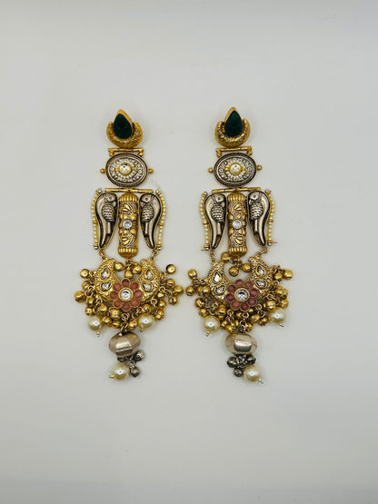 Bird Motif Dual-tone Antique Earrings