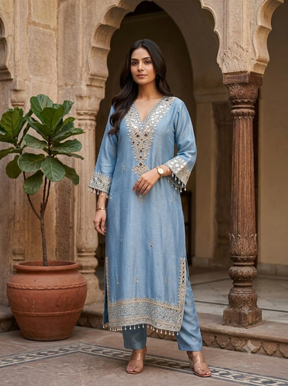 Real Mirror Work Tissue Long Shirt Co-Ord Set