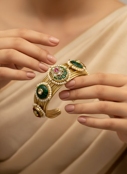 Traditional Pearl & Stone Kada Bangles | Brass Handmade 92.5 Polish Choker Craftsmanship Inspired Jewellery