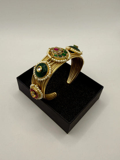 Traditional Pearl & Stone Kada Bangles | Brass Handmade 92.5 Polish Choker Craftsmanship Inspired Jewellery