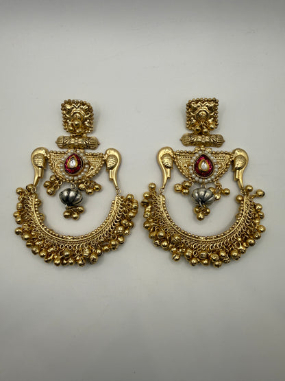 Indian Earrings Australia | Antique Brass Chandbali Earrings with Ghungroo
