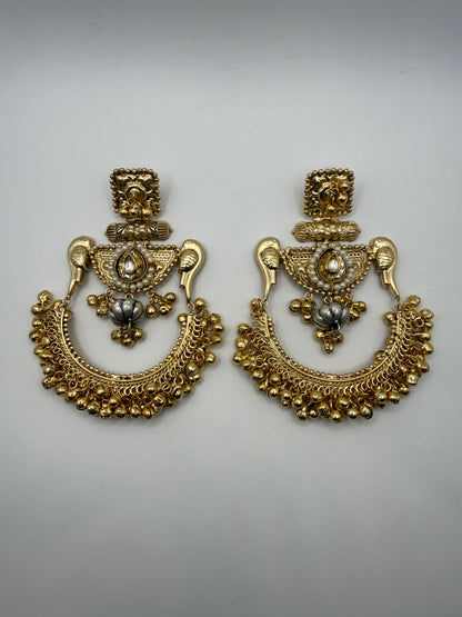 Indian Earrings Australia | Antique Brass Chandbali Earrings with Ghungroo