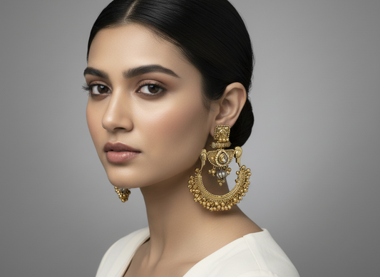 Indian Earrings Australia | Antique Brass Chandbali Earrings with Ghungroo