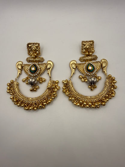 Indian Earrings Australia | Antique Brass Chandbali Earrings with Ghungroo