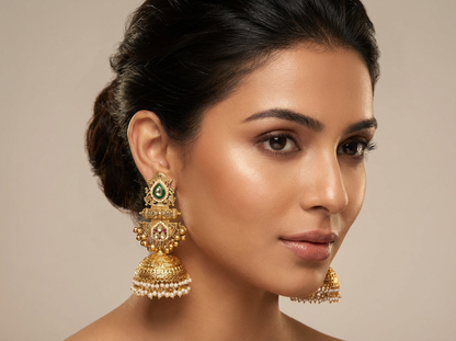 Oversized Jhumka with Paachi Stones
