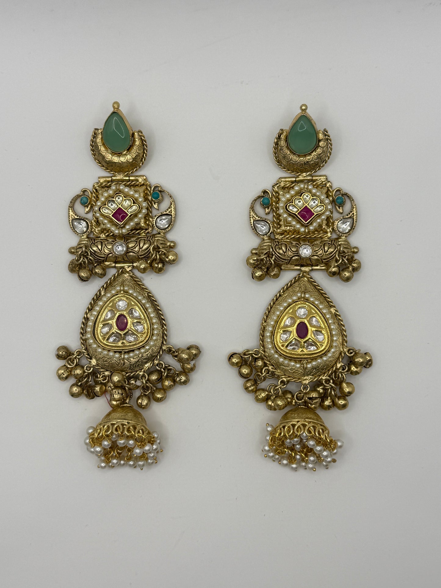 Statemnt Long Jhumka Earrings with Pearl Drops