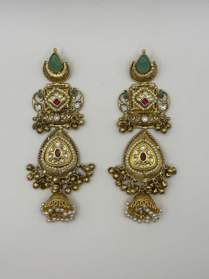 Statemnt Long Jhumka Earrings with Pearl Drops