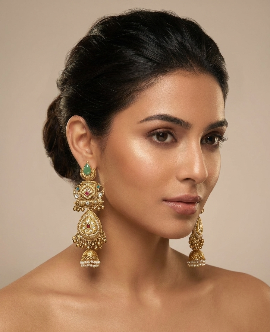 Statemnt Long Jhumka Earrings with Pearl Drops