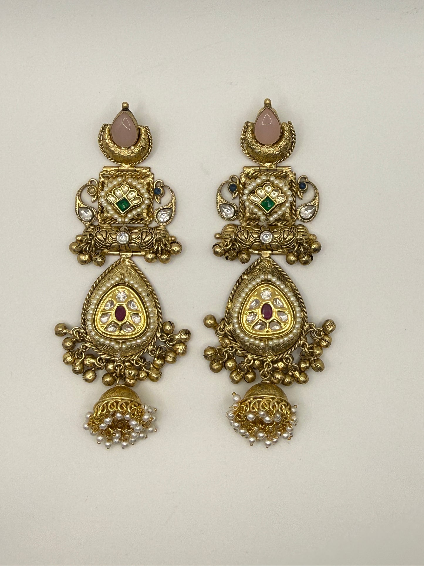 Statemnt Long Jhumka Earrings with Pearl Drops