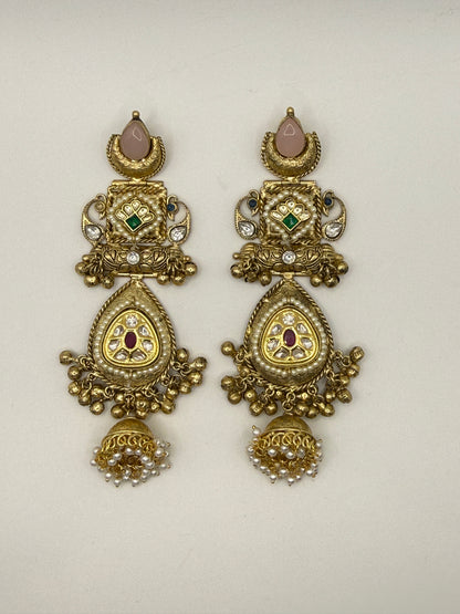 Statemnt Long Jhumka Earrings with Pearl Drops