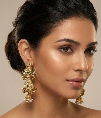 Statemnt Long Jhumka Earrings with Pearl Drops