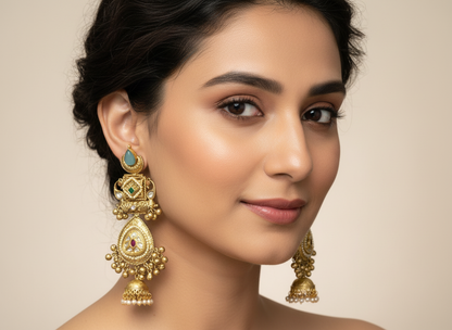 Statemnt Long Jhumka Earrings with Pearl Drops