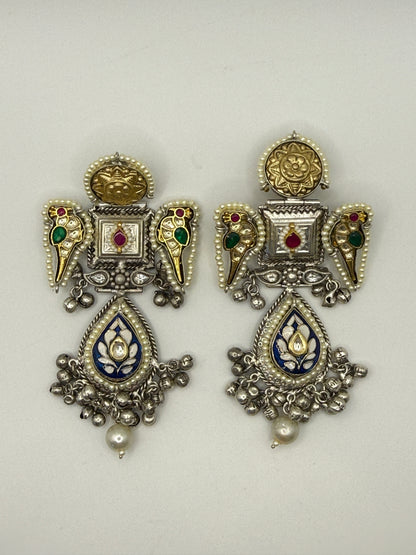 Dual-tone Bird Motif Earrings