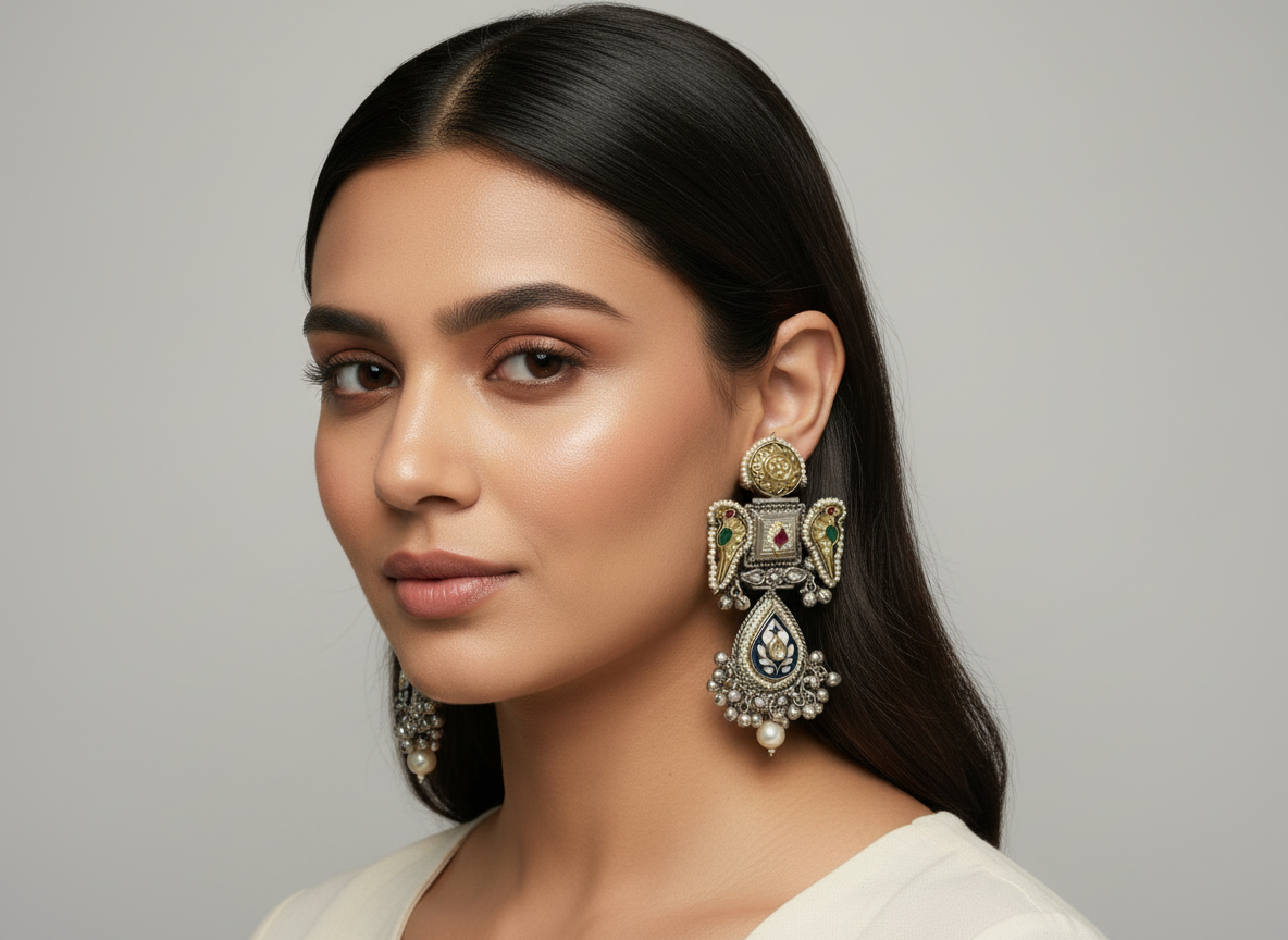Dual-tone Bird Motif Earrings